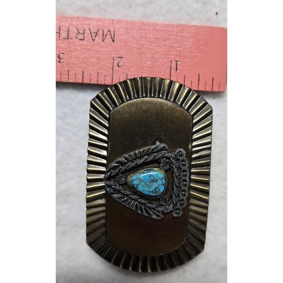 Vintage Belt Buckle with Turquoise Arrow Shaped Stone Design - Picture 5 of 5